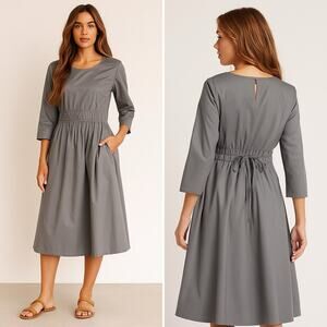 HARSHMAN Alder Midi Dress Lava Smoke Cotton Adjustable Waist Classic Fit M NEW